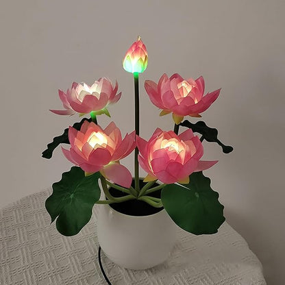 Colorful LED Lotus Flower Lamp Buddha Lamp for Cabinet Buddhist Altar - Artificial Lotus Flower Lamp for Home Living Room Desktop Decor (Colour Light) - LeafyLoom