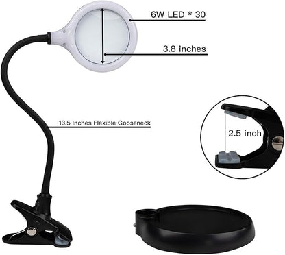 5X Magnifying Lamp, Lighted Magnifying Glass with Light and Stand Hands Free, Desk Magnifying Light, LED Magnifier Work Lamp for Reading, Crafts, Sewing, Hobbies. - LeafyLoom