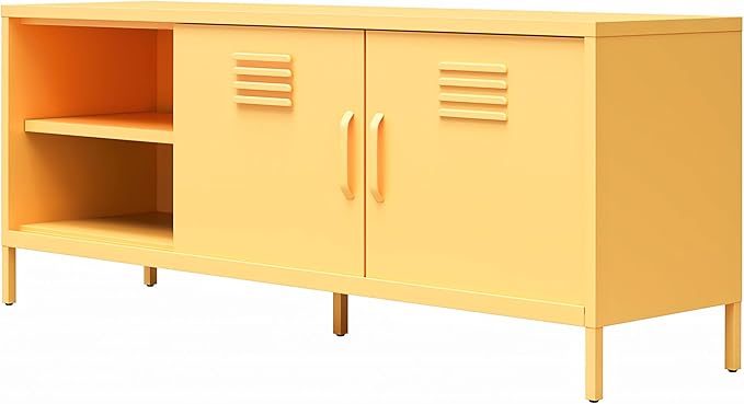 Novogratz Cache Metal Locker-Style TV Stand for TVs up to 65", Yellow - LeafyLoom