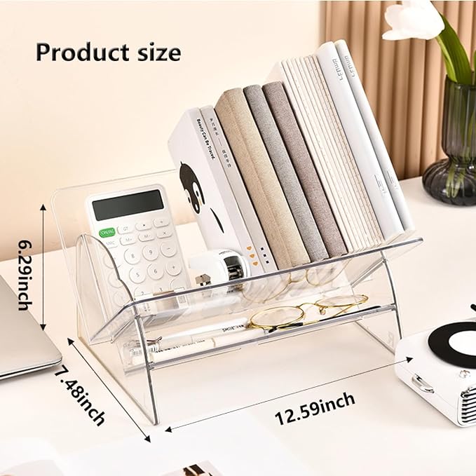 Acrylic Desktop Bookshelf, Detachable Bookcase, Clear Book Organizer, Book/CD/Magazine Rack for Office/Study Room Library/Home (Clear, 12.6") - LeafyLoom