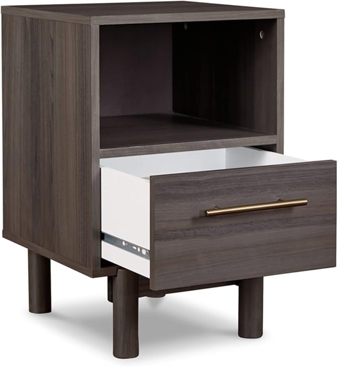 Signature Design by Ashley Brymont Mid-Century Modern 1 Drawer Nightstand with Open Cubby, Gray - LeafyLoom