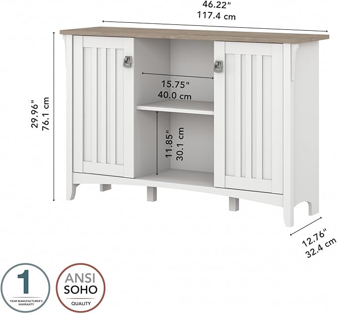 Bush Furniture Salinas Accent Storage Cabinet with Doors in Pure White and Shiplap Gray - LeafyLoom