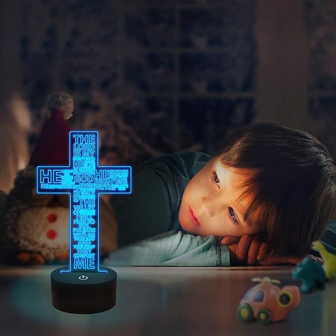 FULLOSUN Jesus Cross 3D Night Light, Christ Optical Illusion Lights 16 Colors Change with Remote Control, The Lord Desk Lamps Room Home Decor Xmas Birthday Easter Gifts - LeafyLoom