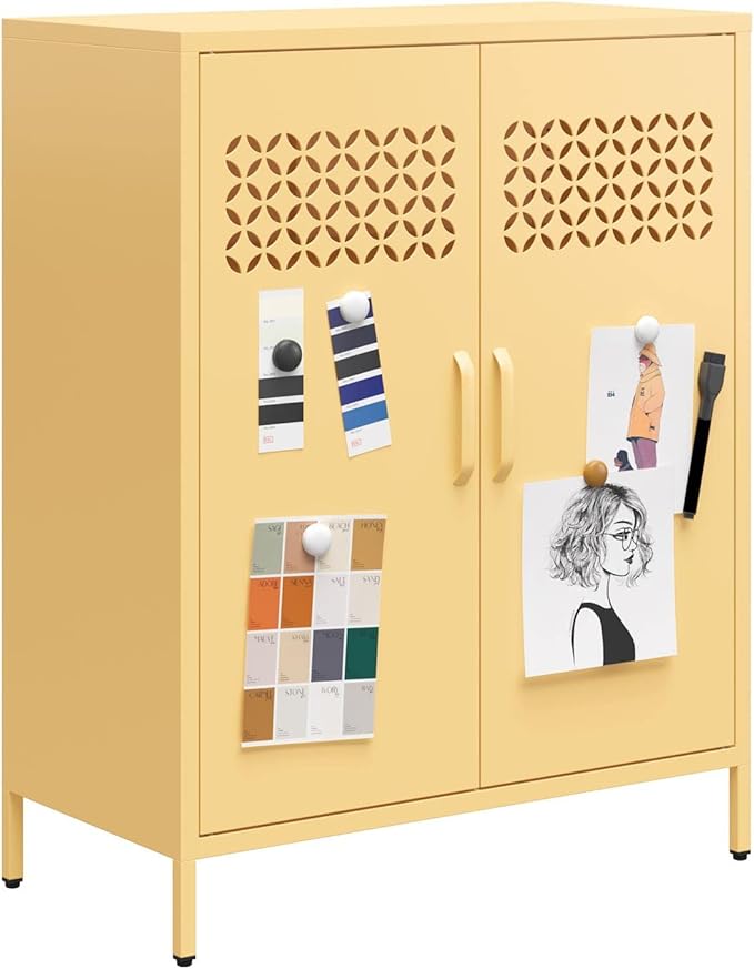 Mr. Kate Annie Short Metal 2 Door Cabinet, Sunny Yellow - LeafyLoom