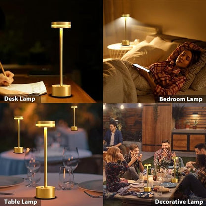 Cordless Metal Desk Lamp,Portable LED Table Lamp with Touch Sensor,3 Color Rechargeable Lamp,3-Levels Brightness Lamp,Night Light for Kids Nursery,Bedside Lamp,Dining Room Lamp (Gold) - LeafyLoom