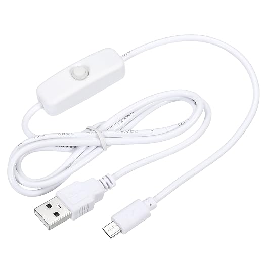 MECCANIXITY USB Cable with 501 ON/Off Switch, USB Male to Micro USB Male Power Cable 100cm for Digital Equipment LED Desk Lamp LED Strip White Pack of 2 - LeafyLoom