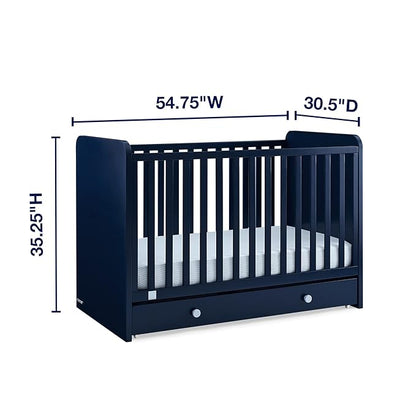 babyGap by Delta Children Graham 4-in-1 Convertible Crib with Storage Drawer TrueSleep Crib and Toddler Mattress (Bundle), Navy/Light Blue - LeafyLoom