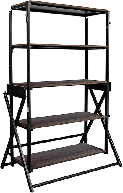 Origami modern 2 in 1 shelf to table Style, Organizer Deco Rack magically turn to a table/desk in a second, fully assembled, patent pending, Black/walnut (STT-WLN) - LeafyLoom