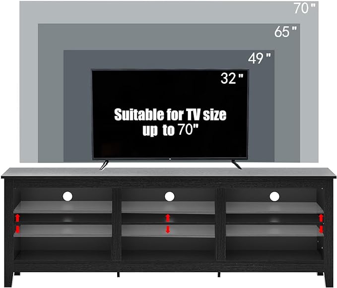 TV Stand for 75 inch TV with Storage,Modern TV Entertainment Center for Bedroom,TV Media Console Table with 6 Open Storage Shelve,63 inch Wood TV Cabinet Black - LeafyLoom