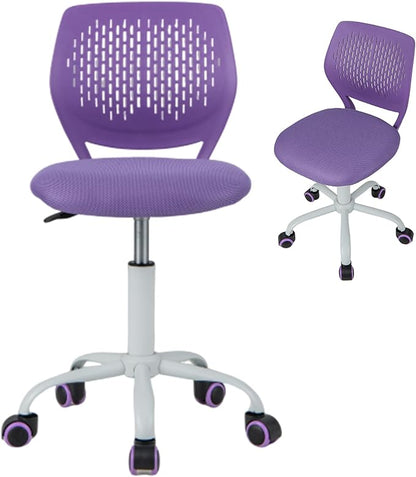 Kids Desk Chair, Purple Ergonomic Kids Office Chair Ages8-12 w/Lumbar Support, Low-Back Teen Desk Chair for Girls Boys, Small Cute Kids Computer Chair for Bedroom/Study/Vanity Desk - LeafyLoom