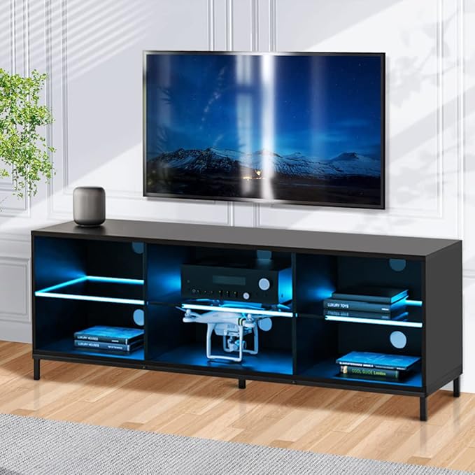 Hommpa LED TV Stand for TVs up to 65 Inch Modern Entertainment Center with Storage TV Cabinet with Adjustable Shelves & Cable Management White TV Console for Media Cable Box Gaming Living Room Bedroom - LeafyLoom