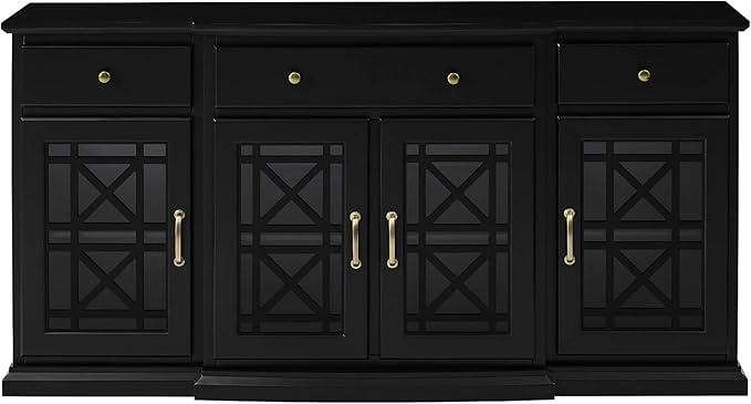 Walker Edison Modern Wood Glass-Buffet-Sideboard Living Entryway Serving Storage Cabinet Doors-Dining Room Console, 60 Inch, Black (AZU60LANFWBL) - LeafyLoom