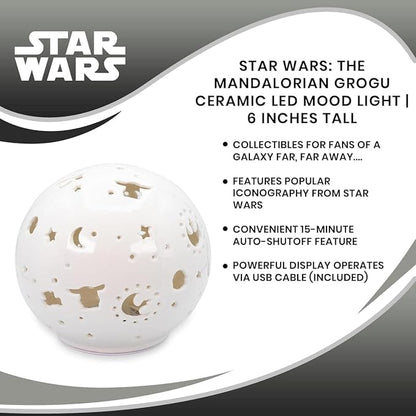 Star Wars: The Mandalorian Grogu Ceramic Mood Light | Nightstand Table Lamp with LED Light for Bedroom, Desk, Living Room | Home Decor Room Essential | Movie Gifts And Collectibles | 6 Inches Tall - LeafyLoom