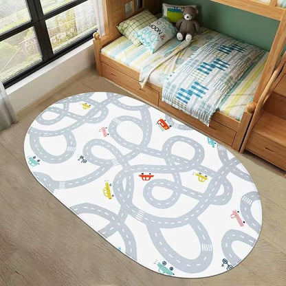 LIVEBOX Road Traffic Kids Rug 4'x6' Washable Children Bedroom Area Rug Great for Educational & Fun with Cars and Toys Non-Slip Baby Nursery Rugs for Living Room Classroom Entryway Kids Tent - LeafyLoom