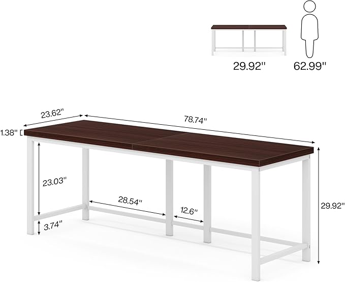 78.7 Inch Large Double Home Office Compuer Desk Two Person Study Table - LeafyLoom