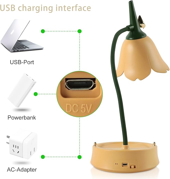 Himmel Flower Desk Lamp, Dimmable LED Kid Desk Lamp with 3 Colour Temperatures,Cordless Rechargeable Desk Lamp with Touch Sensor and Flexible Arm, USB Bedside Lamp for Reading, Learning - LeafyLoom