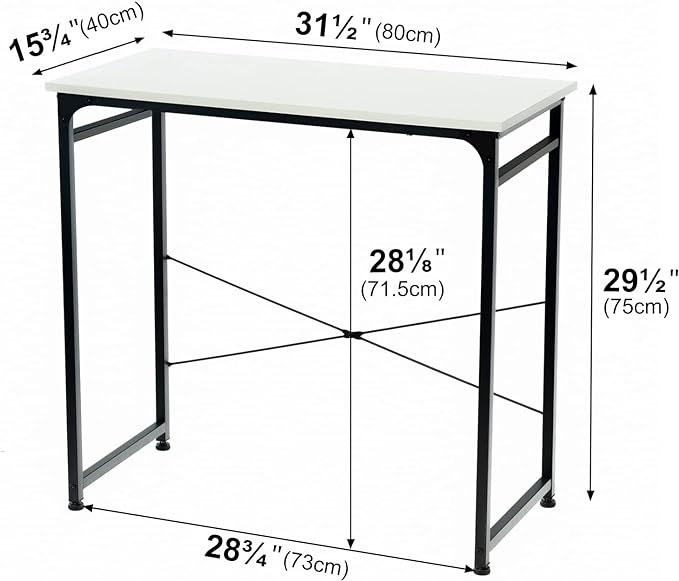 TEAMIX White Compact Computer Desk 32'' Study Writing Desk for Home Office Mini Laptop Desk with Hooks Small Spaces Heavy-Duty Steel Legs - LeafyLoom