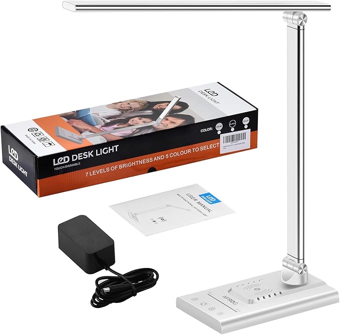 AFROG 5th Gen Multifunctional LED Desk Lamp with 10W Fast Wireless Charger, USB Charging Port,1800Lux Super Bright,5 Lighting Mode,7 Brightness, Touch Control, Auto Timer, 15W Office Table Lamp - LeafyLoom