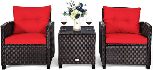 3 PCS Patio Furniture Set, OneSize, Red - LeafyLoom