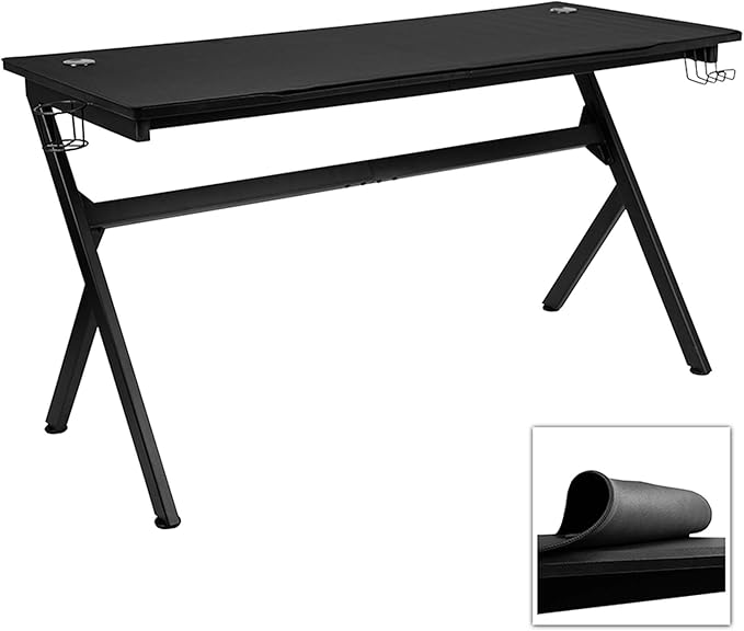 Flash Furniture Duncan 55" x 24" Extra Large Gaming Desk with Headphone Hook and Cup Holder - Free Mouse Pad - LeafyLoom