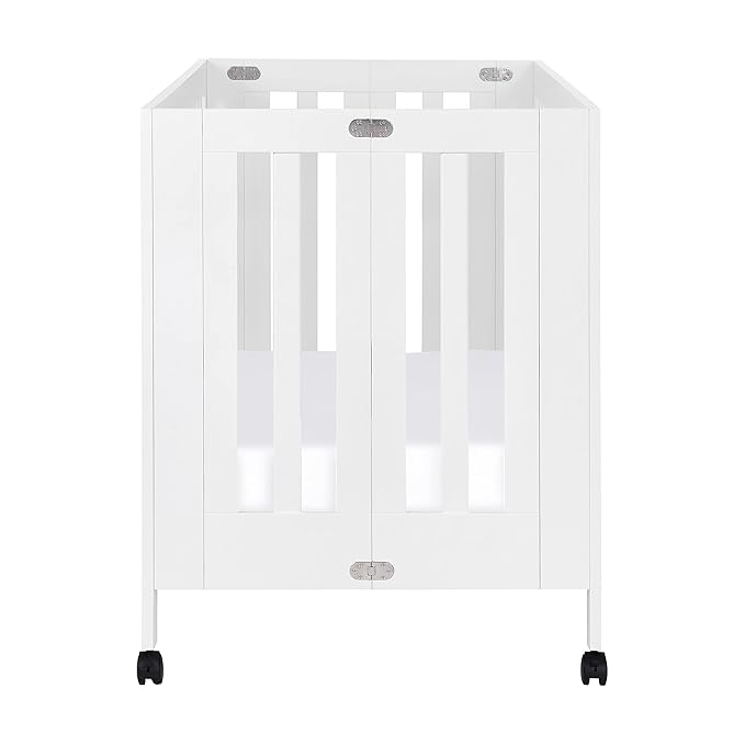 Babyletto Maki Full-Size 2-in-1 Portable Folding Crib with Toddler Bed Conversion Kit in White, Greenguard Gold Certified - LeafyLoom