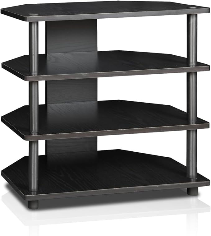 Furinno Turn-N-Tube Easy Assembly 4-Tier Petite Entertainment Center / TV Stand / TV Unit / TV Desk, Blackwood - LeafyLoom