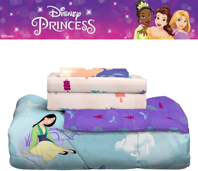 Franco Disney Princess Mulan Kids Bedding Super Soft Microfiber Comforter and Sheet Set, 4 Piece Twin Size, (Official Licensed Product) - LeafyLoom