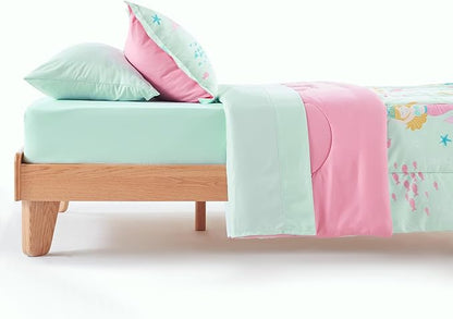 SLEEP ZONE Kids Twin Bedding Comforter Set - Super Cute & Soft Kids Bedding 5 Pieces Set with Comforter, Sheet, Pillowcase & Sham (Mermaid Princess) - LeafyLoom