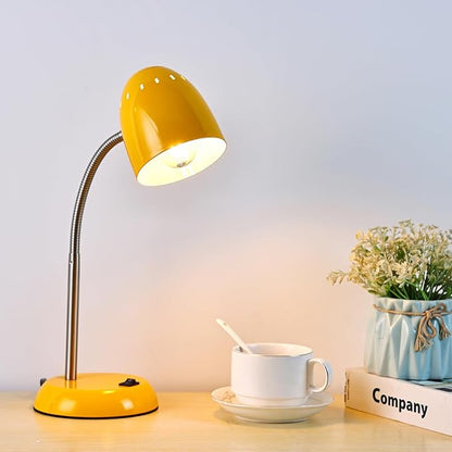 Eye-Caring Table Lamp of Simple Designs Home E26 Led Screw Basic Metal Desk Lamp with Flexible Gooseneck Hose Neck Study Lamp for Bedroom Office Living Room Convenient On/Off Switch(Yellow) - LeafyLoom