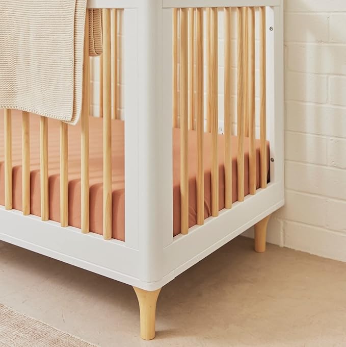 Babyletto Lolly 3-in-1 Convertible Crib with Toddler Bed Conversion Kit in White and Natural, Greenguard Gold Certified - LeafyLoom