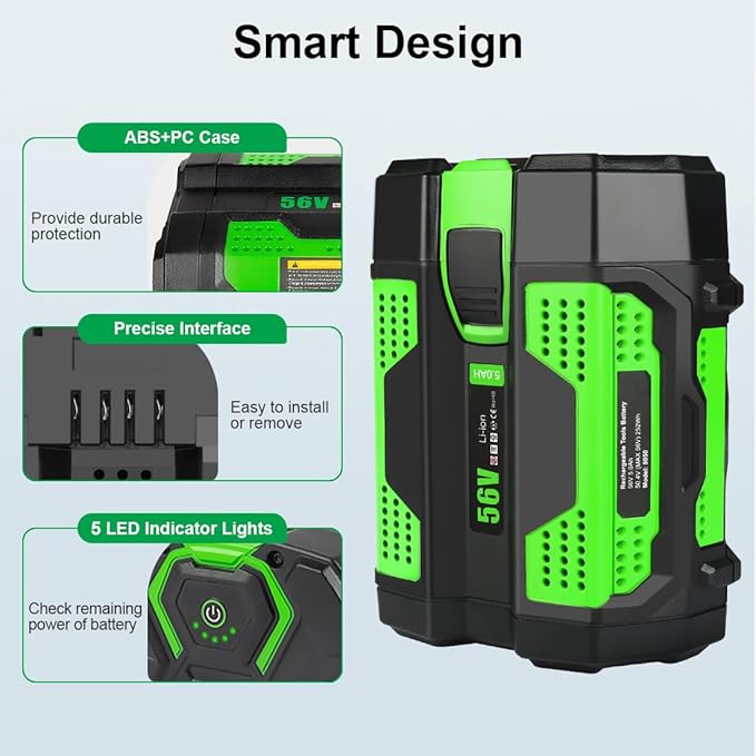 5.0Ah 56V Li-ion Battery Replacement for EGO 56V Battery with Holder Compatible with 56 Volt BA1400T BA4200 ST1502LB CS1604 LB4800 LB5804 HT2400 Crodless Tools - LeafyLoom