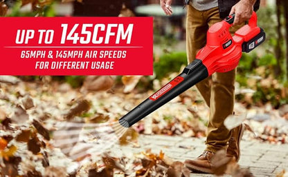 Leaf Blower, VOLTKORE 20V Cordless Leaf Blower, Electric Battery Powered Leaf Blower for Blowing Leaves, Dust in Lawn, Patio, Jobsite...(Quick Charger & 2 Battery Included) - LeafyLoom