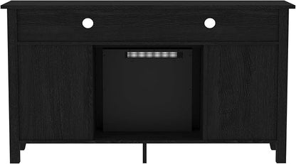 Walker Edison Glenwood Rustic Farmhouse Glass Door Highboy Fireplace TV Stand for TVs up to 65 Inches, 58 Inch, Black - LeafyLoom