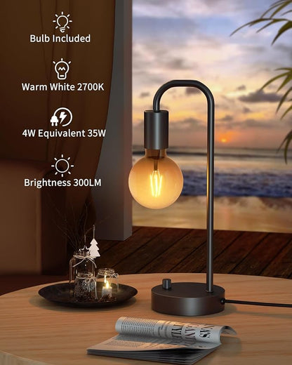 Industrial Table Lamp for Bedroom, Fully Dimmable Modern Bedside Lamps with 2700K Warm Light Bulb for Kids Reading, Minimalist Nightstand Lamps for Living Room, Office (Bulb Included) - LeafyLoom