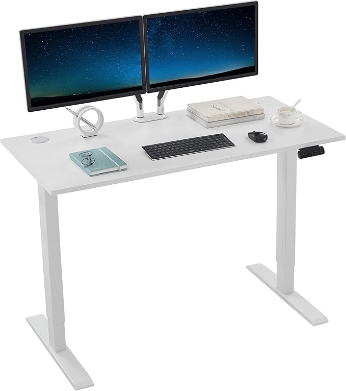 Sunon Sit Laptop Computer Writing Workstations with 3 Pre-Set and USB Port 48" for Home Office Smart Advanced Standing Desk, White - LeafyLoom