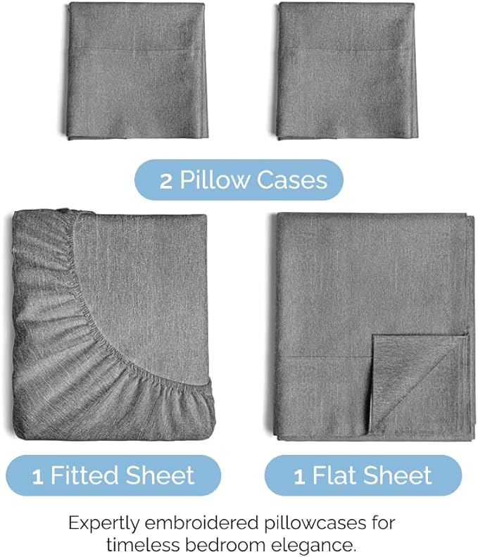 King Size 4 Piece Sheet Set - Comfy Breathable & Cooling Sheets - Hotel Luxury Bed Sheets for Women & Men - Deep Pockets, Easy-Fit, Soft & Wrinkle Free Sheets - Heathered Grey Oeko-Tex Bed Sheet Set - LeafyLoom