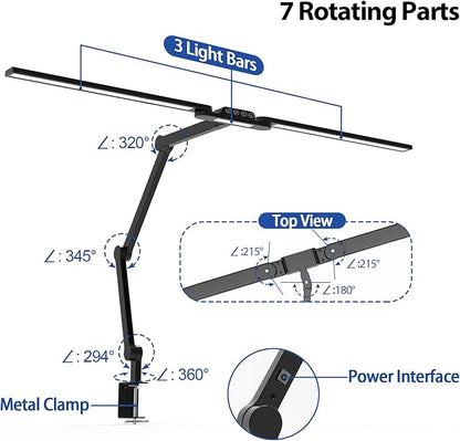 Transformable LED Desk Lamp, 37.4" Architect Desk Light with Clamp, 3 Light Bars for Home Office, 24W Ultra Bright Auto Dimming 5 CCT Modes & 5 Brightness Levels Table Light for L Shaped Desk - LeafyLoom