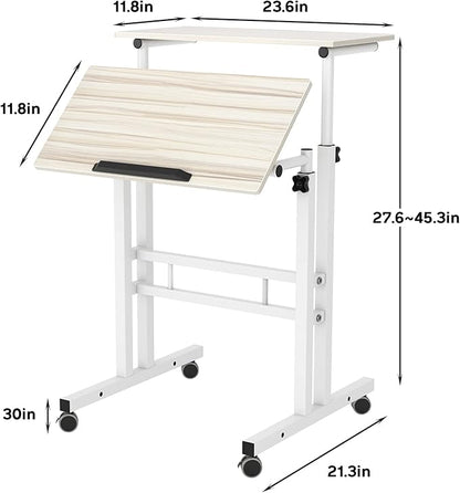 sogesfurniture Mobile Standing Desk Laptop Workstation on Wheels, Adjustable Computer Desk for Standing or Sitting, Maple 101-MP - LeafyLoom