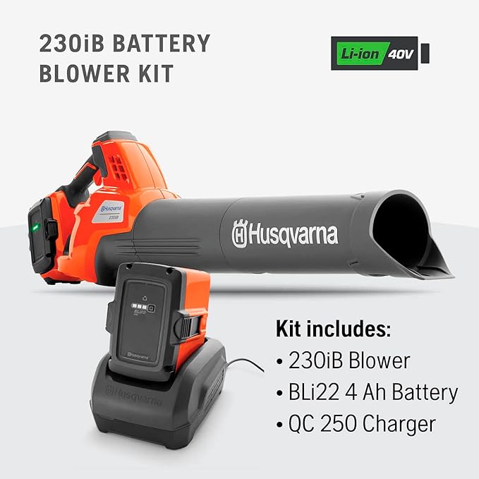 Husqvarna 230iB Battery Powered Cordless Leaf Blower, 136-MPH 650-CFM Electric Leaf Blower with Brushless Motor and Quiet Operation, Battery and Charger Not Included - LeafyLoom