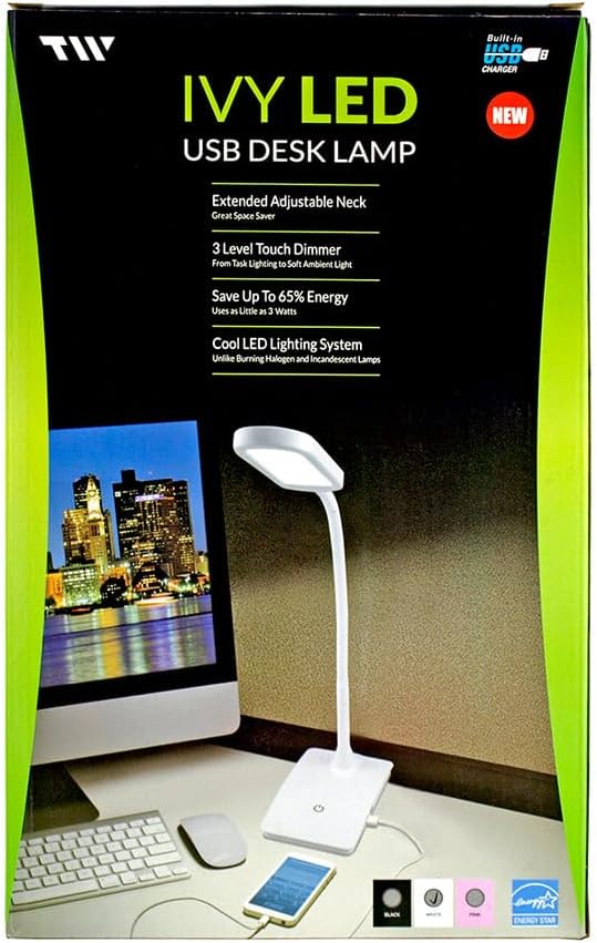 IVY20-40BK Ivy LED Desk Lamp with USB Port for Home Office - Super Bright Small Desk Lamp, a Perfect LED Desk Light as Study Lamp, Bedside Reading Lights (Black) - LeafyLoom