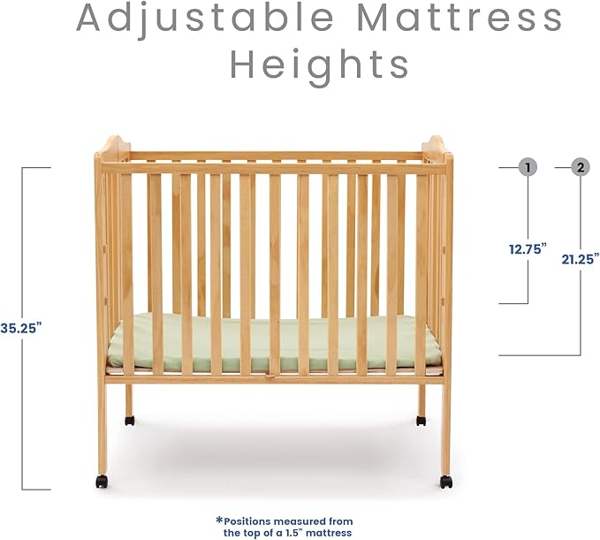 Delta Children Folding Portable Mini Baby Crib with 1.5-inch Mattress - Greenguard Gold Certified, Natural - LeafyLoom