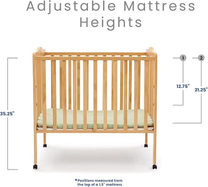 Delta Children Folding Portable Mini Baby Crib with 1.5-inch Mattress - Greenguard Gold Certified, Natural - LeafyLoom