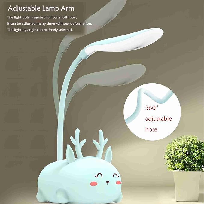 Kids Lamp, Cute LED Desk Lamp for Kids, Mini Animal Night Light, USB Rechargeable Flexible Cartoon Lamp Eye-Care Lighting for Bedroom (Deer B, Pink) - LeafyLoom