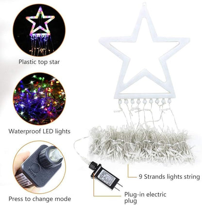 PUHONG Christmas Decoration Outdoor Star String Lights,16.4Ft Christmas Tree Toppers Lights 320 LED 8 Memory Modes with 14" Lighted Star for Halloween Christmas New Year Holiday Birthday PUHONG