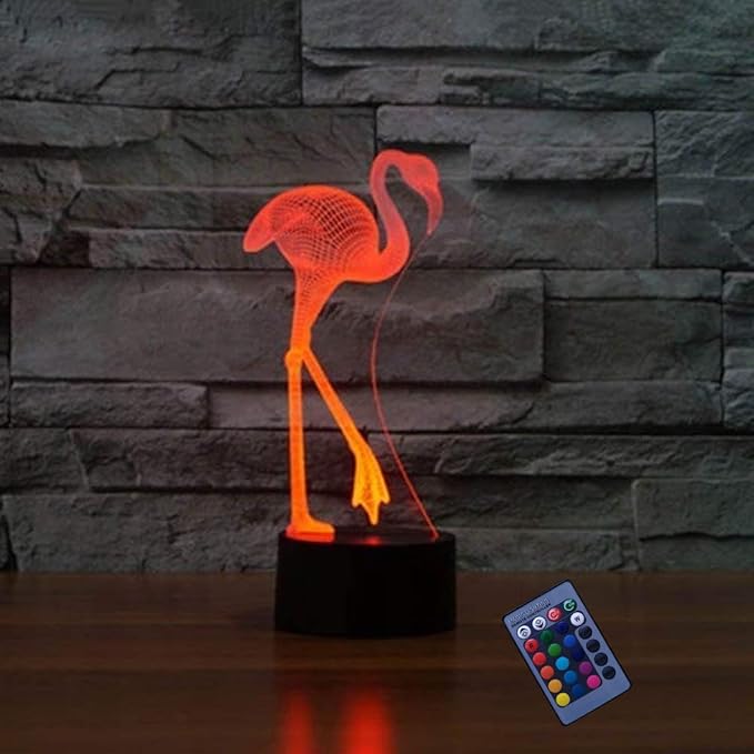 Optical Illusion 3D Flamingos Night Light 16 Colors Changing USB Powered Remote Control Touch Switch Decor Lamp LED Table Desk Lamp Children Kids Christmas Xmas Brithday Gift - LeafyLoom