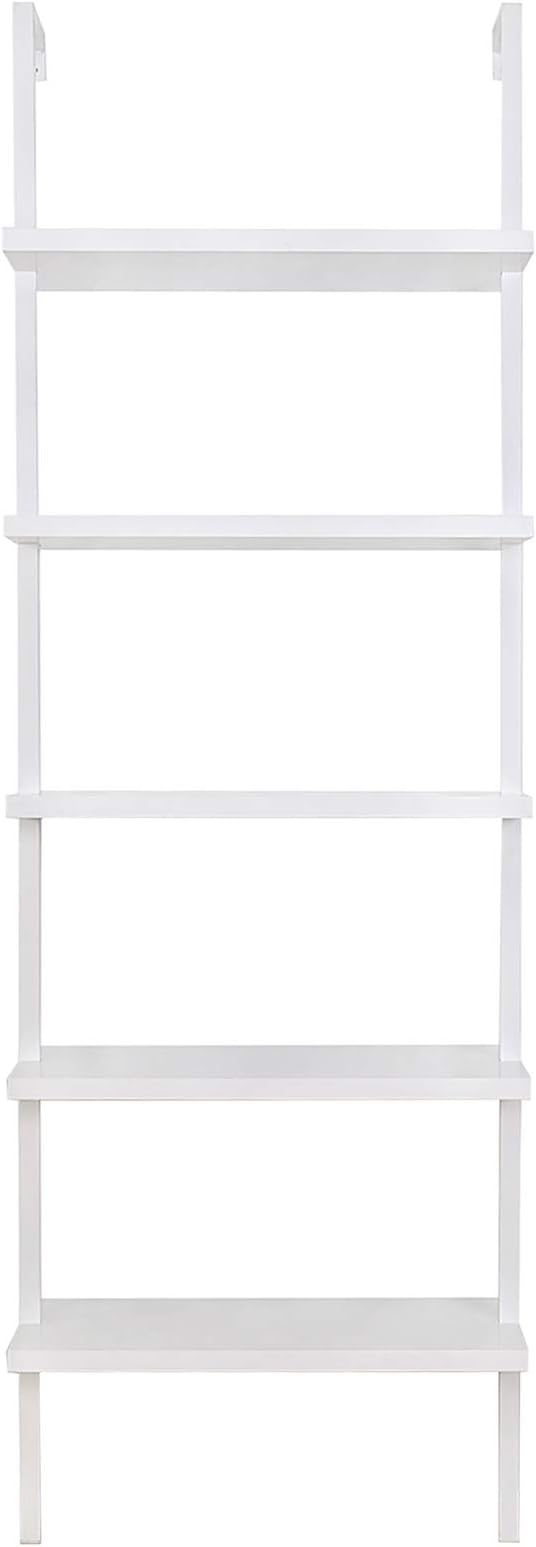 Nathan James 65506 Theo 5-Shelf White Modern Bookcase, Open Wall Mount Ladder Bookshelf with Industrial White Metal Frame, White - LeafyLoom