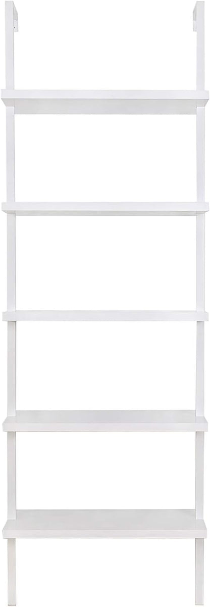 Nathan James 65506 Theo 5-Shelf White Modern Bookcase, Open Wall Mount Ladder Bookshelf with Industrial White Metal Frame, White - LeafyLoom