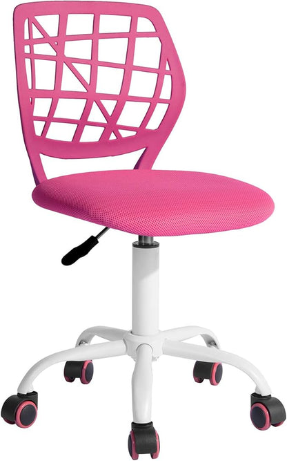 FurnitureR Kids Desk Chair, Armless Small Office Chair Adjsutable Swivel Task Chair with Soft Cushion for Study Kids Teens Child, Pink - LeafyLoom