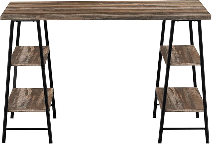 Monarch Specialties 7525 Computer Desk, Home Office, Laptop, Storage Shelves, 48" L, Work, Metal, Laminate, Black, Contemporary, Modern Desk-48, 47.25" L x 23.75" W x 30" H, Brown Reclaimed Wood-Look - LeafyLoom