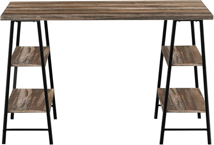 Monarch Specialties 7525 Computer Desk, Home Office, Laptop, Storage Shelves, 48" L, Work, Metal, Laminate, Black, Contemporary, Modern Desk-48, 47.25" L x 23.75" W x 30" H, Brown Reclaimed Wood-Look - LeafyLoom